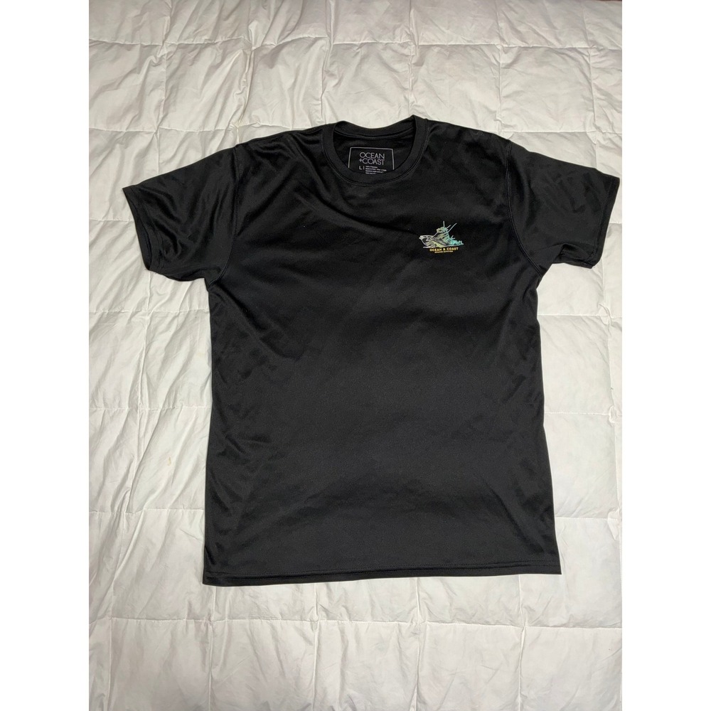 Ocean & Coast Mens Black Fishing Graphic Performance T-Shirt Large Marlin Boat